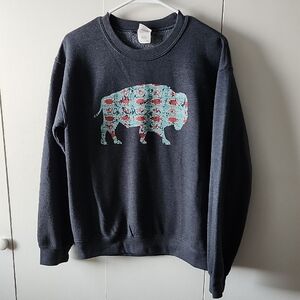 Gildan Black Crewneck Sweater with Floral Buffalo Graphic
